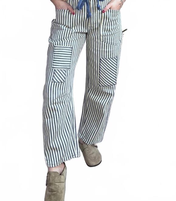 BIBI Pants - NEW BIBI benny twill barrel pants in navy cream